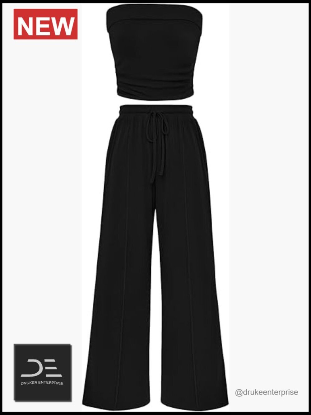 Ribbed Knit Crop Top Wide Leg Pants 2 Piece Lounge Set